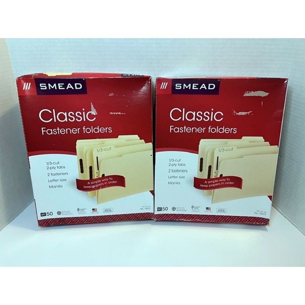 Smead Classic Fastener Folders Letter Size Manila 1/3 Cut 100 ct Total 14537